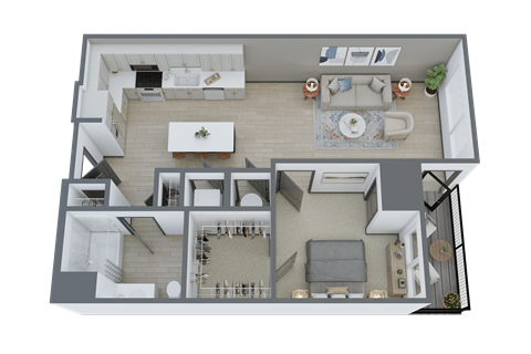 Floor plan for 1 bed, 1 bath, 786 sqft